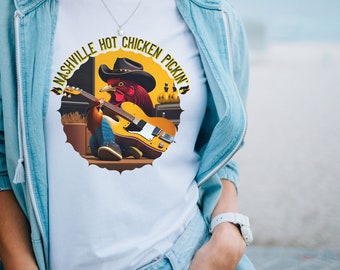 Nashville Hot Chicken Guitar T-Shirt: Retro Rock Musician Tee