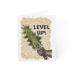 Level Up Medieval Knight Birthday Card | blank inside, with envelope