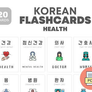 Health Korean Flashcards | Learn Korean language | Educational printable cards | Instant download | Bilingual kids material