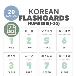 Flashcards Koreaanse cijfers | Leer de Koreaanse taal | Educatieve afdrukbare kaarten | Direct downloaden | Tweetalig kindermateriaal