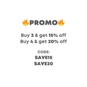 Peut inclure: Un graphique promotionnel avec un logo orange flamboyant qui dit "PROMO". Le texte indique "Achetez 3 et obtenez 15% de r&eacute;duction, Achetez 4 et obtenez 20% de r&eacute;duction. CODE : SAVE15 SAVE20"