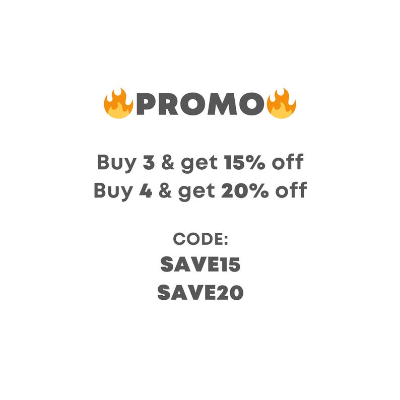 Peut inclure: Un graphique promotionnel avec un logo orange flamboyant qui dit "PROMO". Le texte indique "Achetez 3 et obtenez 15% de r&eacute;duction, Achetez 4 et obtenez 20% de r&eacute;duction. CODE : SAVE15 SAVE20"