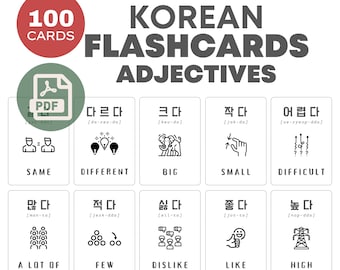 100 Korean Adjective Flashcards | Learn Hangul Adjectives | Printable Vocabulary PDF for Beginners