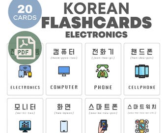20 Korean Electronics Flashcards | Learn Hangul Electronics Vocabulary | Printable PDF for Beginners