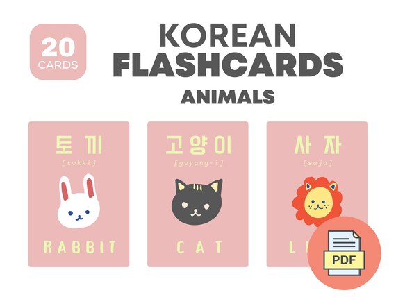 Korean Animal Flashcards Learn Korean Language Educational - Etsy Korean Animal Flashcards Learn Korean Language Educational - Etsy