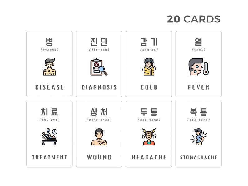 Health Korean Flashcards | Learn Korean Language | Educational ...