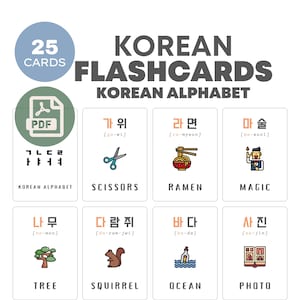 Korean Alphabet Hangul Flashcards | Learn Korean language | Educational printable cards | Instant download | Bilingual kids material