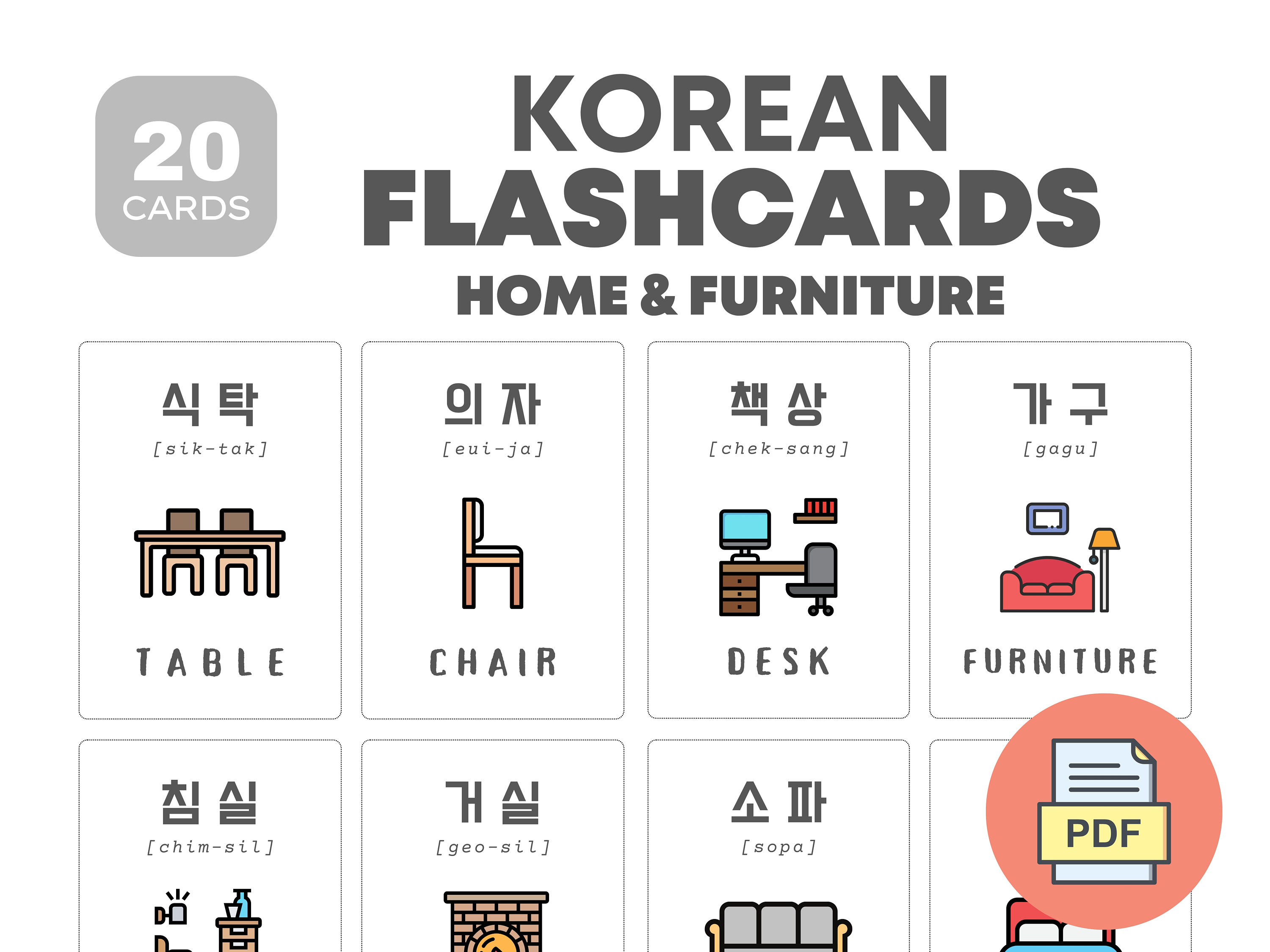 Korean Home & Furniture Flashcards | Learn Korean Language