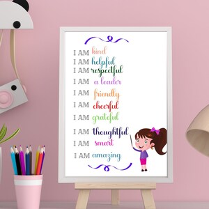 Affirmations Wall Art For Kids Classroom Posters I Am Affirmations Homeschool Decor Affirmation Print