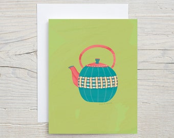 Printable Teapot Greeting Card, Cute Illustration for Birthdays, Thank You, Invitations with Downloadable Envelope & Instructions