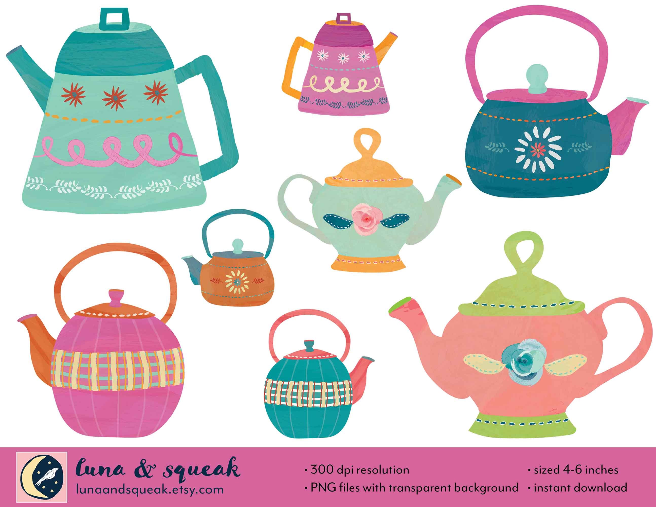 Teapot Clipart Downloadable Printable Pngs Perfect for Cards, Stickers