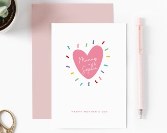 Personalised Heart Mother's Day Card, Personalised Card For Mummy, Heart Card, Colourful Card, Card from Child To Mummy, Mother's Day Mummy