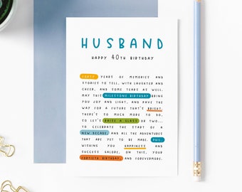 Personalised 40th Birthday Poem Card, Husband 30th Birthday Card, Husband Meaningful Birthday Card, Thoughtful 30th Card Husband, Milestone