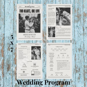Programa de boda, programa de boda de periódico antiguo, programa de boda nostálgico, programa de boda antiguo, plantilla de Canva para bodas, plantilla