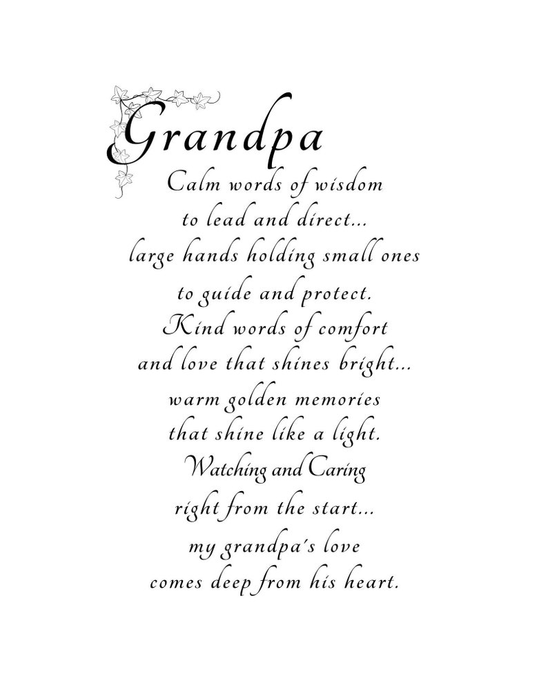 A Grandpa Poem Print, wall art, 5x7 or 8x10, Gift for Grandpa, PaPa, Pops, Grampy, Grandparent, Grandparents Day, Fathers Day, Birthday.. image 1