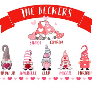 Gnomes Personalized Valentines Wall Art, Personalized Wall Art for Valentine&#39;s Day, Valentines Day Decor, 8 x11 Family Wall Art