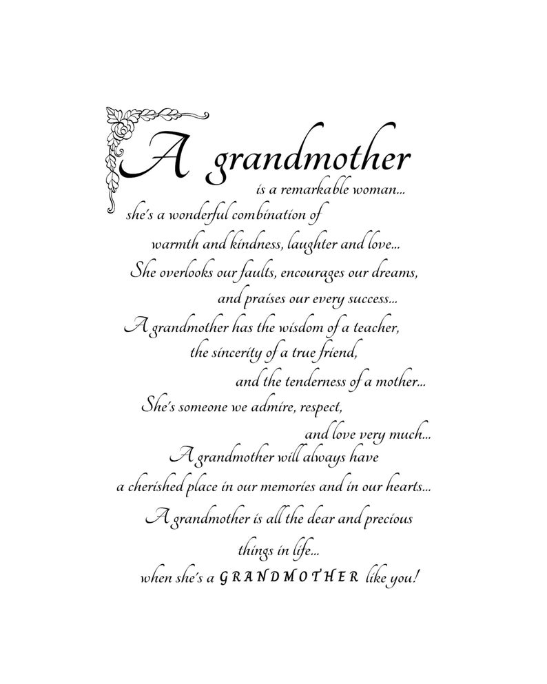 A Grandmother Poem Print, Wall Art, 5x7 or 8x10, Gift for Grandma, Nana ...