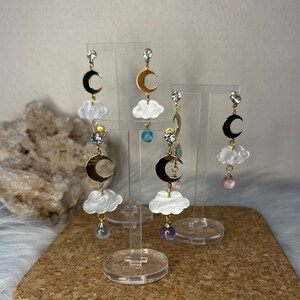 Moon Earrings, Cloud Earrings, Dainty Earrings, Night Sky Drop Earrings, Celestial Earrings