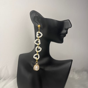Heart Dangle Earrings, Heart Pearl Earrings, Elegant Heart Earrings, Pearl Gold Earrings, Gifts for Her