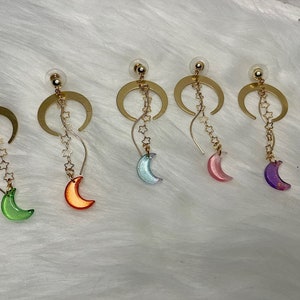 Moon Earrings, Star Earrings, Celestial Earrings, Night Sky Drop Earrings, Cute Moon Earrings