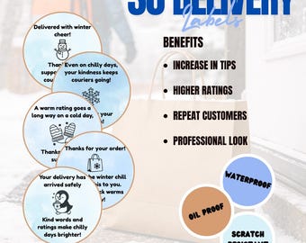 Winter Tip Note Bag Labels for Delivery Orders | Snowy Thank You Stickers | Courier & Gig Worker Appreciation | Seasonal Packaging Labels