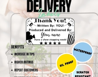 Delivery Driver Thank You Stickers – Courier Labels to Boost Tips & Ratings – “Movie Night” by TipNote