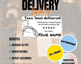 Delivery Driver Thank You Stickers – Courier Labels to Boost Tips & Ratings – “Taco” by TipNote