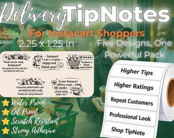 INSTACART Delivery Thank You Stickers | Shopper Labels to Boost Tips & Reviews By TipNote