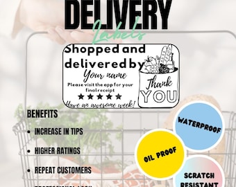 Delivery Driver Thank You Stickers – Courier Labels to Boost Tips & Ratings – “Grocery Bag” by TipNote