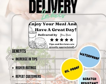 Delivery Driver Thank You Stickers – Courier Labels to Boost Tips & Ratings – “Burger and Fries” by TipNote