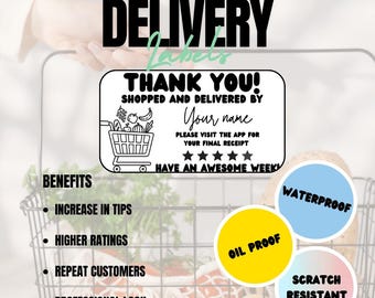 Delivery Driver Thank You Stickers – Courier Labels to Boost Tips & Ratings – “Cart” by TipNote