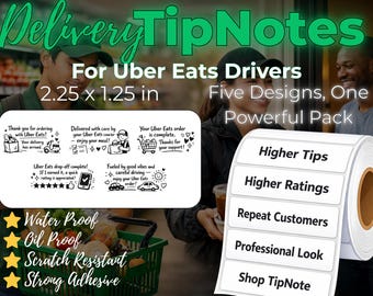 UBER EATS Delivery Thank You Stickers | Shopper Labels to Boost Tips & Reviews By TipNote