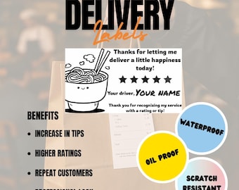 Delivery Driver Thank You Stickers – Courier Labels to Boost Tips & Ratings – “Happiness” by TipNote