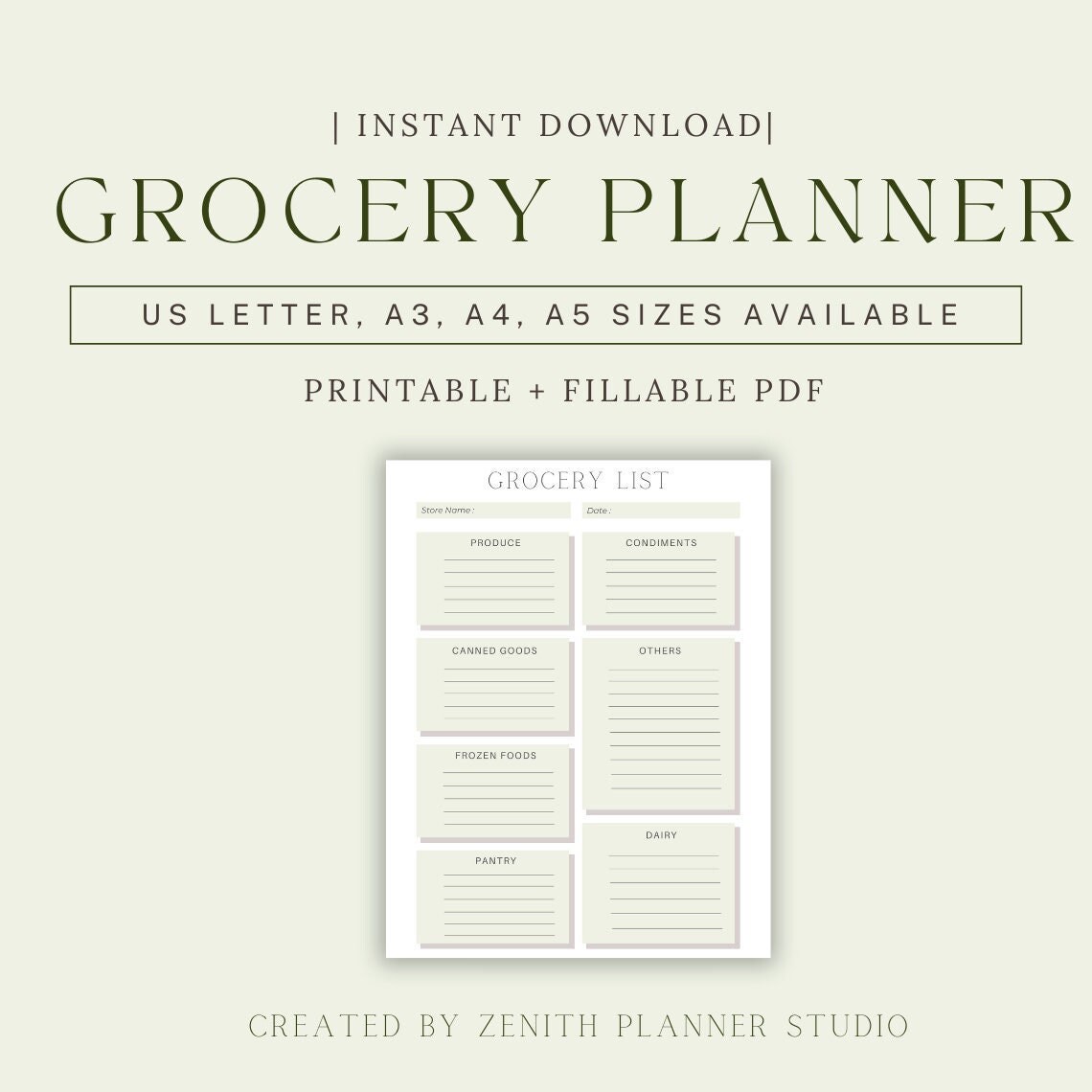 Printable Grocery List Planner Organized Shopping Digital Download ...