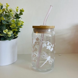 Garden Inspired Iced Coffee Glass Cups mit Bambusdeckeln und Glasstrohhalmen