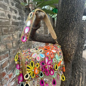 Handcrafted Colorful Boho Embellished Clutch Bag | Indian Embroidered Festival Purse | Ethnic Statement Shoulder Bag