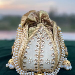 Beaded Bridal Potli Bag: Indian Wedding Clutch, Pearl Embellished