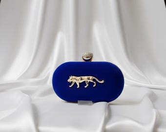 Sabyasachi Gold Tiger Clutch: Designer Box Bag with Chain