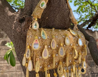 Embroidered Mirror Work Flap Bag: Boho Festival Shoulder Purse