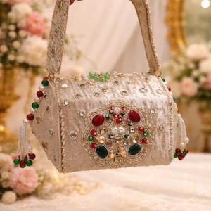 Gold Embroidered Potli Bag | Kundan Pearl Bridal Clutch