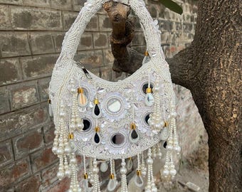 Handmade Mirror Work Flap Bag: Boho Embroidered Shoulder Purse