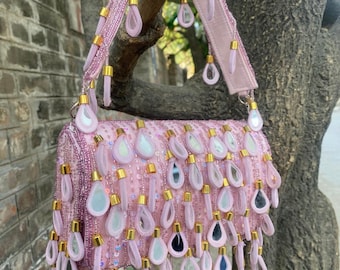 Handmade Mirror Work Flap Bag: Boho Embroidered Shoulder Purse