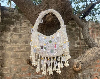 Handmade Mirror Work Flap Bag: Boho Embroidered Shoulder Purse