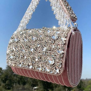 Pink Embroidered Silk Clutch: Beaded Evening Handbag