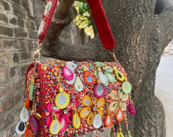 Handmade Mirror Work Crossbody Bag: Boho Embroidered Multi Flap Purse