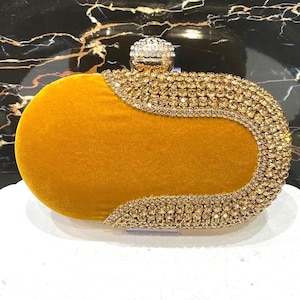 Yellow Velvet Clutch: Stone Embellished Bridal Evening Bag