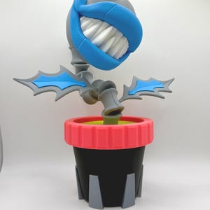 3D Printed Bone Piranha Plant Figurine | Skeleton Gamer Desk Decor | Spooky Mario Inspired Collectible