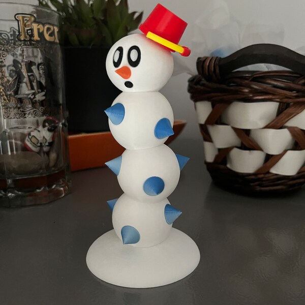 Snow Pokey Enemy from Super Mario 3D World 3D Printed Ice Pokey Snowman Figure Video Game Character Collectible - Perfect Gift for Gamers