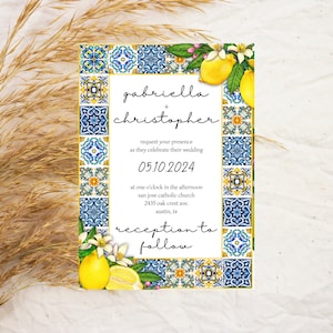 Italian Wedding Invitation Template, Editable Wedding Invitation, Lemon Wedding Aesthetic, Coastal Wedding Aesthetic, Amalfi Coast Wedding