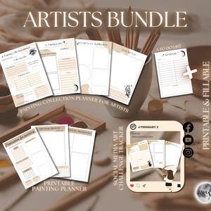 ARTIST BUNDLE druckbare & ausfüllbare Künstler Planer Set- Gemälde Sammlungsplaner, Social Media Art Challenge Tracker, Prep für Malerei